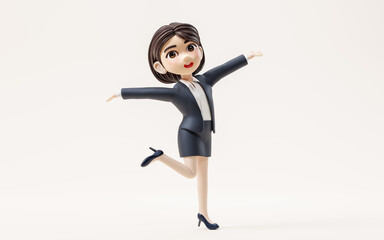 Short hair business girl with suit jacket, 3d rendering.