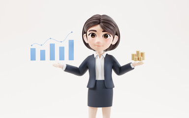 Business girl with investment and finance concept, 3d rendering.