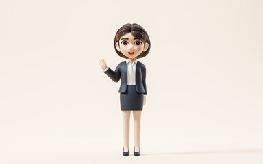 Short hair business girl with suit jacket, 3d rendering.