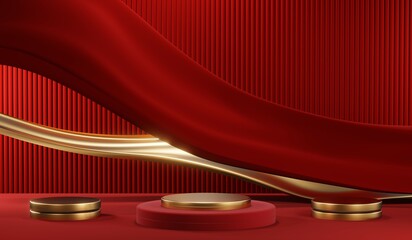 3D rendering of blank product background for cream cosmetics Modern red podium background