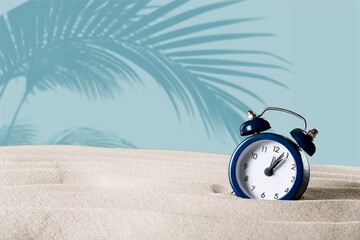 Modern product display with clock and tropical palm leaf shadow. Suitable for Product Display and...