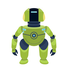 Robot isolated. Futuristic, fictional cyborg, artificial intelligence android. Alien, fantastic machine. Funny picture for kids. Flat vector illustration.