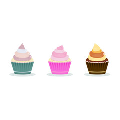 A set of muffins with cream. Delicious cupcake. Dessert vector illustration design