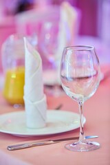Crystal glasses for newlyweds wedding, decorated for the holiday.