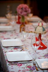 Crystal glasses for newlyweds wedding, decorated for the holiday.