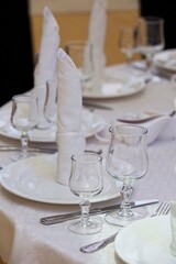 Crystal glasses for newlyweds wedding, decorated for the holiday.