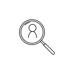 Magnifier and human sign icon. Face search eps illustration