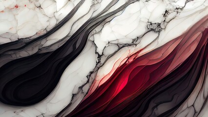 Red and white marbled surface wallpaper. Clean smooth stone backdrop. 3D render interior luxury wall.