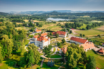 Fototapeta na wymiar Beautiful architecture of the Wojanow Palace in Lower Silesia. Poland