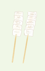 Rectangle isolated toasted white mochi in vector illustration