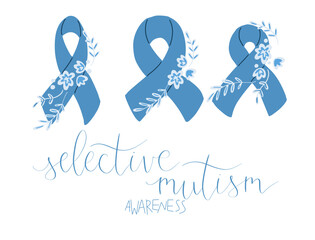 Fototapeta premium Selective Mutism Awareness Month October promotion banner template with support ribbon.