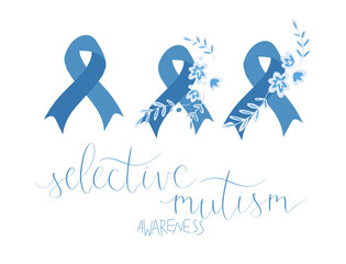 Selective Mutism Awareness Month October promotion banner template with support ribbon.