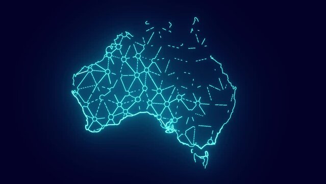 Map of Australia futuristic polygon mesh high tech communications with glowing stars