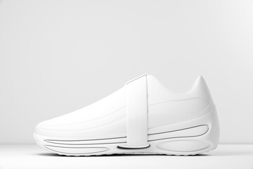 White   sneakers  on the sole. The concept of bright fashionable sneakers, 3D rendering.
