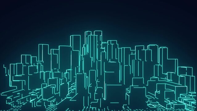 Cityscape illuminated buildings skyscraper Technology Background animation
