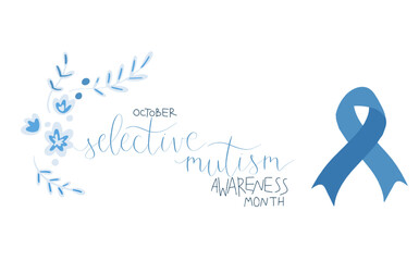 Selective Mutism Awareness Month October promotion banner template with support ribbon.