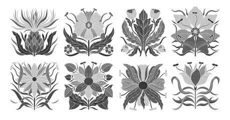 Art nouveau style flower plant basic element. 1920-1930 years vintage design. Symbol motif design.
