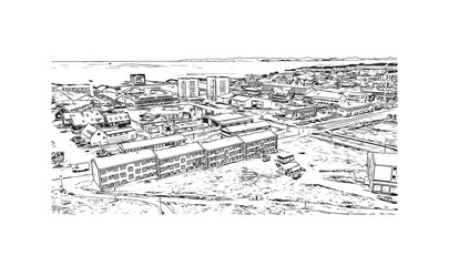 Obraz premium Building view with landmark of Nuuk is the capital of Greenland. Hand drawn sketch illustration in vector.