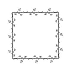 Abstract Black Simple Line Square With Leaf Leaves Frame Flowers Doodle Outline Element Vector Design Style Sketch Isolated Illustration For Wedding And Banner