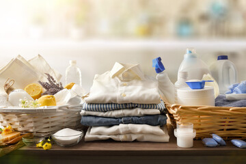 Ecological and chemical products for washing clothes in domestic laundry