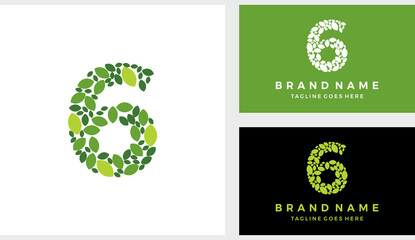 Number six 6 eco leaves logo icon vector 