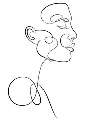 A woman's face drawn with a single line on a white isolated background. Abstraction. Happy girl. Avatar for a beauty salon.