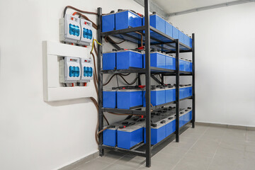 Battery room. Battery pack in battery room in power plant for supply electricity in plant during...