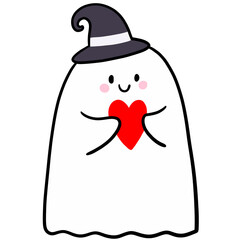 Cartoon cute white ghost in Halloween clipart.