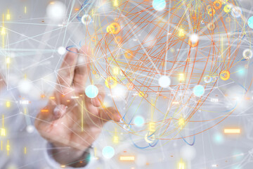 Global network. Blockchain. 3D illustration. Neural networks and artificial intelligence. Abstract