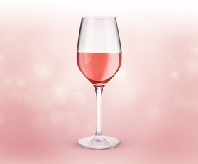 Glass of expensive rose wine on light pink background