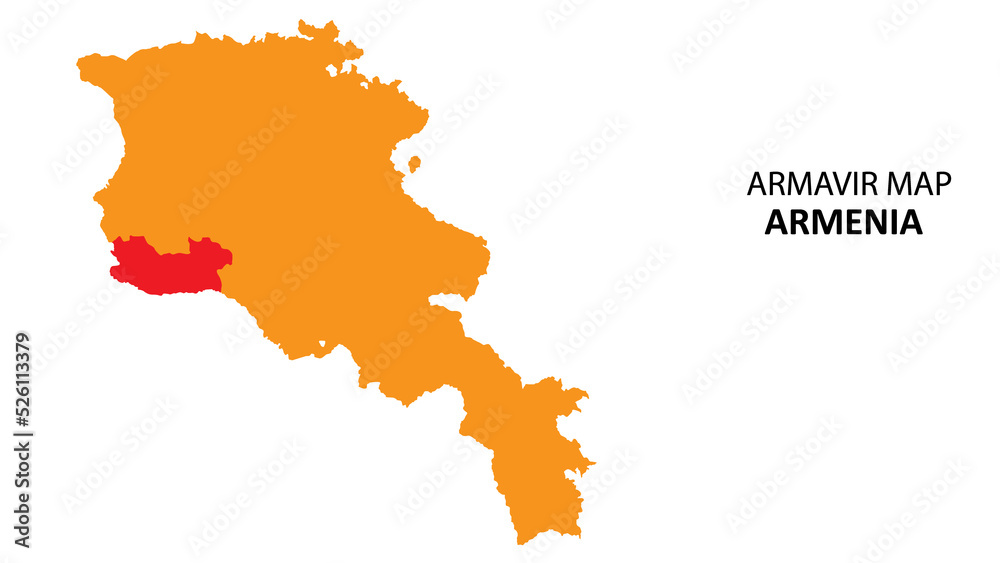 Sticker armavir state and regions map highlighted on armenia map.