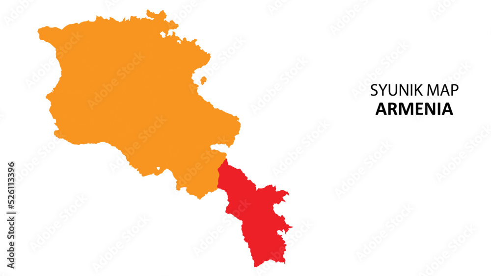 Sticker Syunik State and regions map highlighted on Armenia map.