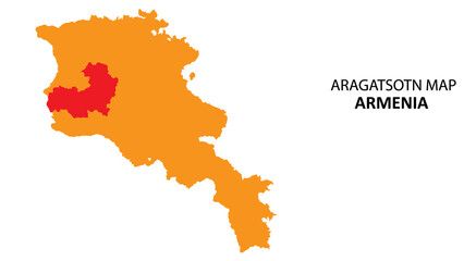 Aragatsotn State and regions map highlighted on Armenia map.