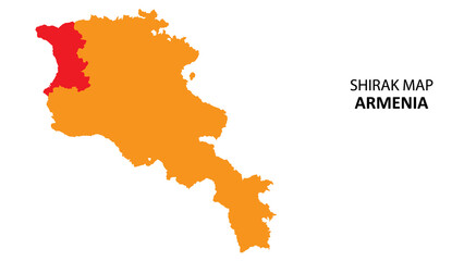 Shirak State and regions map highlighted on Armenia map.