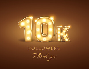 10k followers with glowing golden thank you numbers on a dark background