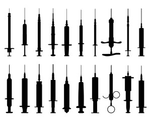 Black silhouettes of syringes on a white background	