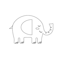 Elephant outline cartoon boho style. Vector illustration