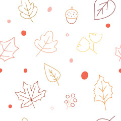 vector of autumn leaves  line drawing in seamless pattern 