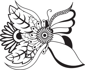 Floral butterfly flowers, butterfly coloring page for kids