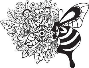 Floral butterfly flowers, butterfly coloring page for kids