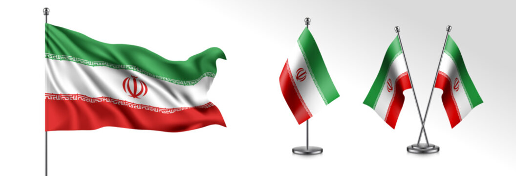 Set Of Iran Waving Flag On Isolated Background Vector Illustration