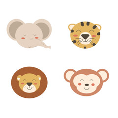 Set of cartoon animals head. Vector illustration