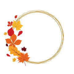 vector round frame with foliage. golden frame with autumn leaves