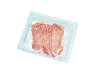raw pork tenderloin ingredient food on plastic tray in white background 