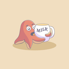 Cute Octopus with milk illustration vector design