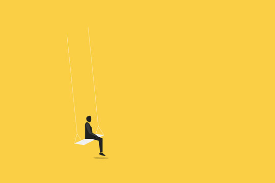 businessman on a swing with yellow background.