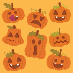 Cute doodle pumpkin with various face.