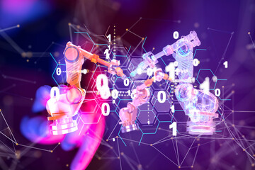 Obraz premium Neural network 3D illustration. Big data and cybersecurity