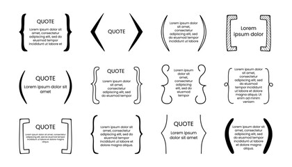 Naklejka premium Hand drawn bracket frame. Brackets box template set. Curly braces, square and corner parentheses. punctuation shapes for messages and quotation. Communication symbols. Design elements, vector set