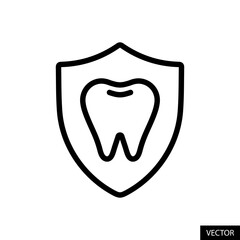 A tooth in shield, Teeth protection concept vector icon in line style design for website design, app, UI, isolated on white background. Editable stroke. Vector illustration.